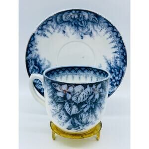 Antique Cup & Saucer Violette Blue Flow Eglantine, Keller & Guerin, France c1890